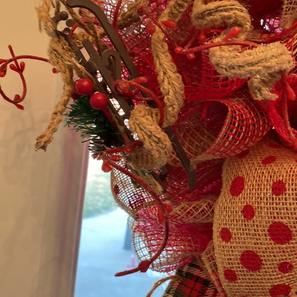 Christmas Deco Mesh Door Wreath Handmade large size Noel decor ribbon